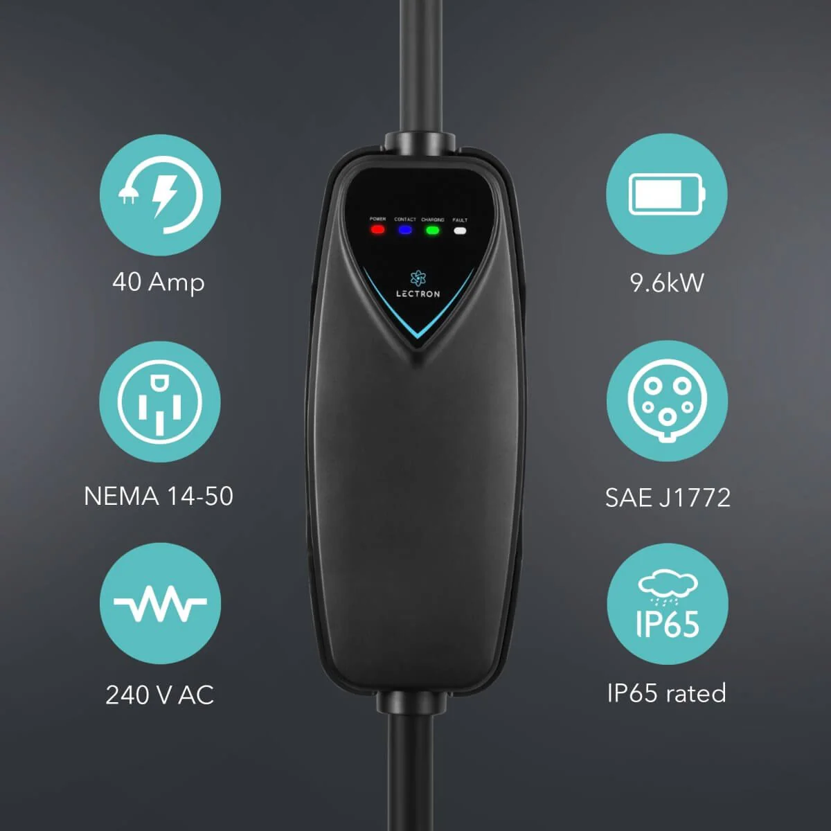 Lectron Portable Level 2 J1772 EV Charger + Charger Handle Dock and J-Hook | 240V | 40 Amp | NEMA 14-50 - Image 5