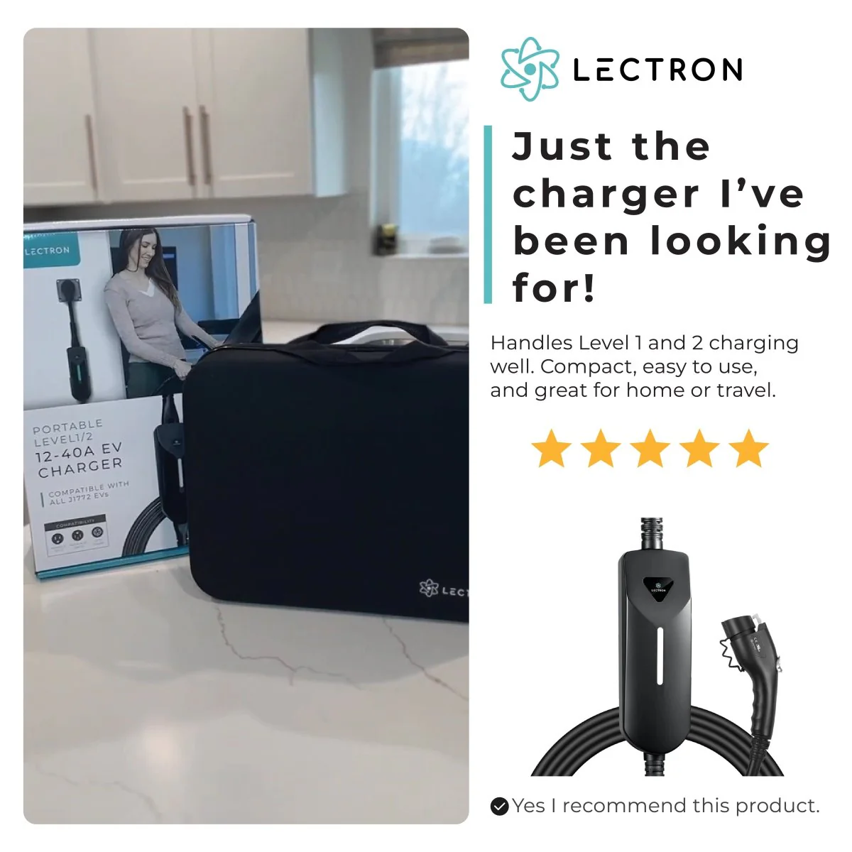 Lectron Portable Level 1 & 2 J1772 EV Charger | 120V & 240V | 12 & 40 Amp | NEMA 5-15 & 14-50 - Image 11