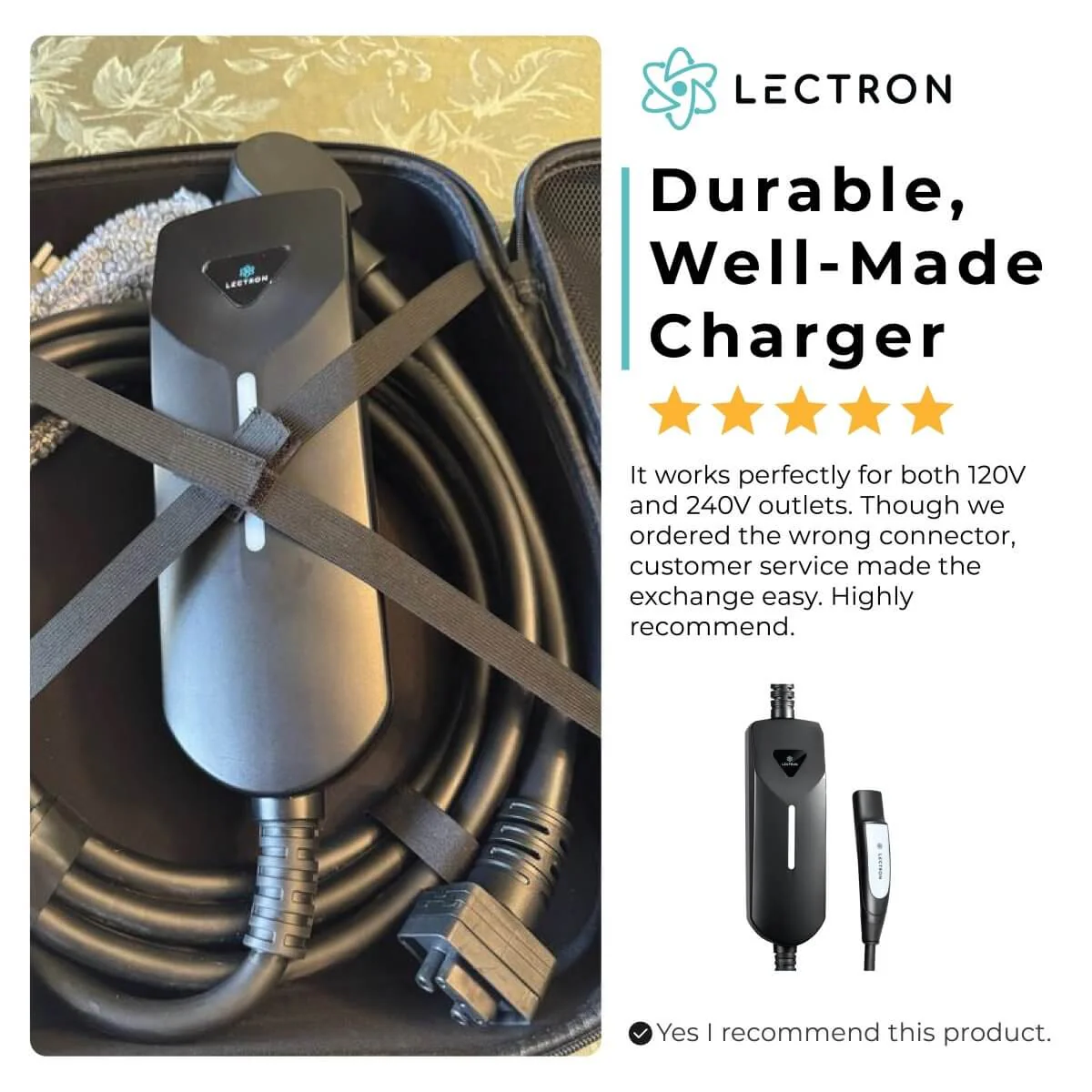 Lectron Portable Level 1 & 2 Tesla NACS EV Charger | 120V & 240V | 12 & 40 Amp | NEMA 5-15 & 14-50 - Image 10